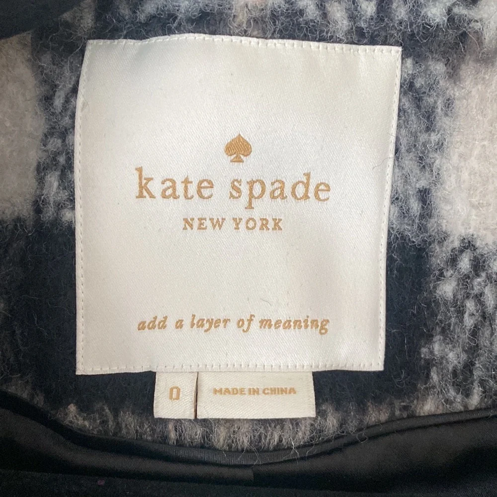 Kate Spade Woodland Check Plaid Coat Wool Mohair Pea Coat sz 0
